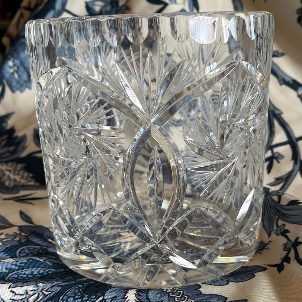Cut Crystal Ice Bucket or Vase or Kitchen Utensil Holder - Clear Leaded Glass